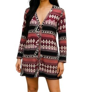 About A Girl Aztec Print Long Knit Cardigan Size Large
